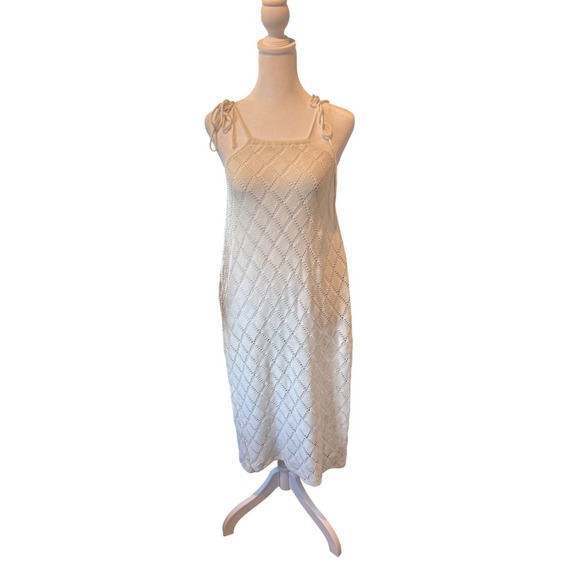 no brand Dresses & Skirts - White Knit crochet Midi Dress Tie Strap Sleeveless Boho Beach Vacation Size 6